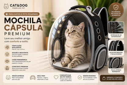 Mochila Cápsula Premium para Gatos e Pets Pequenos